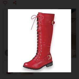 Red Lace-Up Knee-High Boots